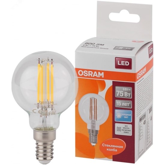 OSRAM | E14 P 6 (=75W)/840 LED CL P75  FILLED ����� Osram 4058075218178