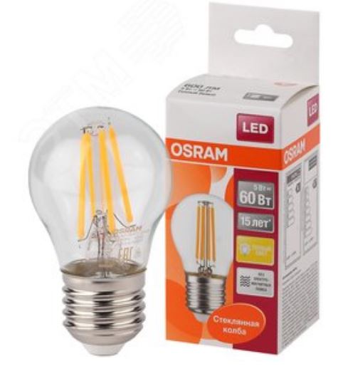 OSRAM | E27 P  5 (=60W)/827 LED   FIL CL P60  600lm Osram 4058075684669