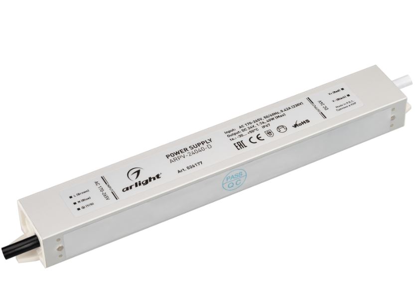 Arlight | ��-� OT =24V  60W  100-240V IP67 ARPV-24060-SLIM-D (24V, 2.5A, 60W) ARLIGHT 025027