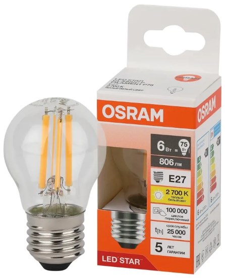 OSRAM | E27 P  6 (=75W)/827 FIL ���������� ����� LED STAR CL P 75  806llm Osram 4058075684720
