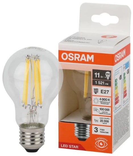 OSRAM | E27 A  11 (=150)W/840 FIL CL 1521lm ����� Osram 4058075684249